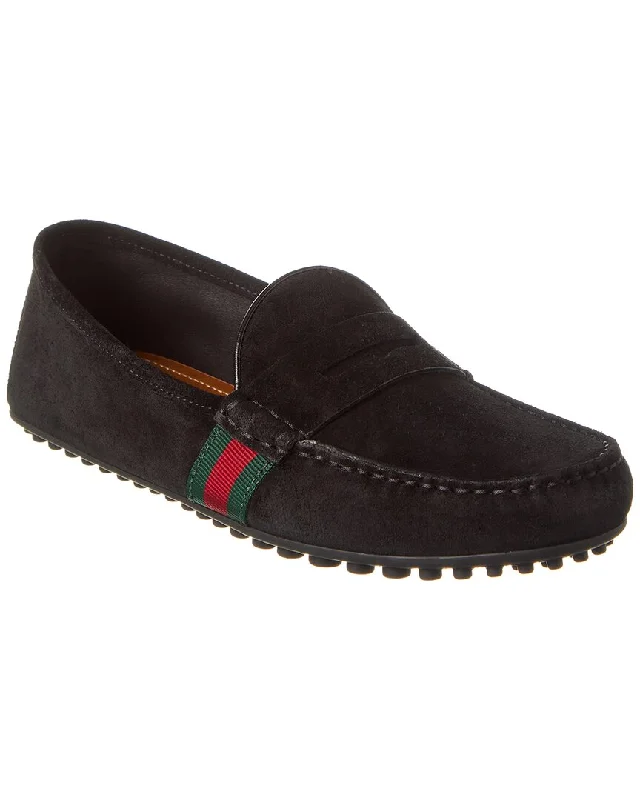 Men's loafers with a contrast stitching detailGucci Web Suede Driver