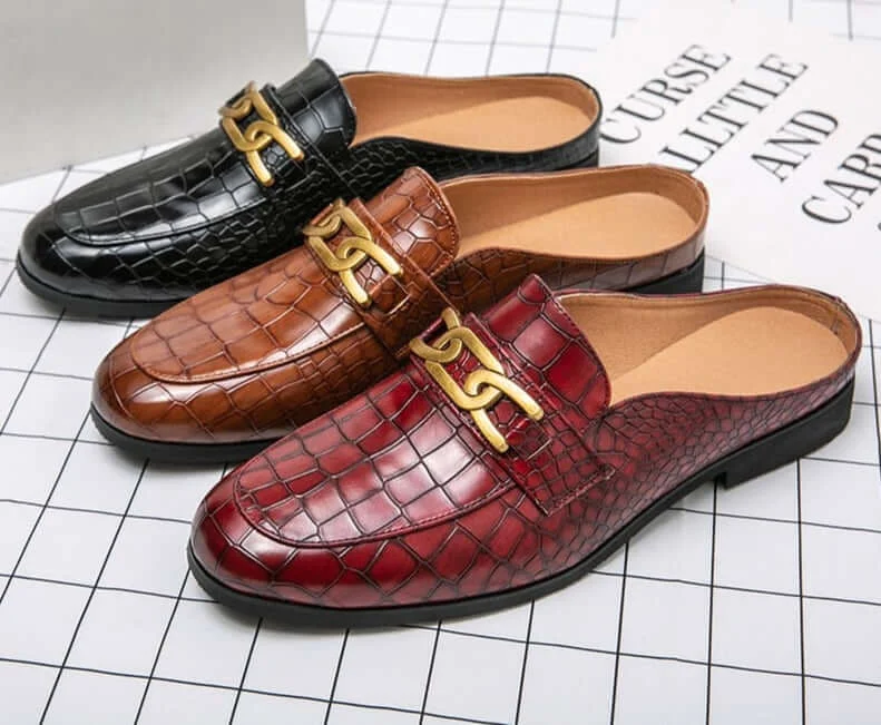 Men's loafers with a pointed toe for a stylish appearanceil lusso M - Crocodile Pattern Leather Mules backless loafers/Slippers for Men Men's loafers with a pointed toe for a stylish appearanceil lusso M - Crocodile Pattern Leather Mules backless loafers/Slippers for Men