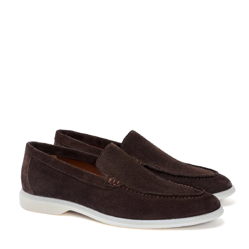 Men's loafers with a cushioned footbedLazy Men Yacht Shoes in Dark Brown Suede Leather Men's loafers with a cushioned footbedLazy Men Yacht Shoes in Dark Brown Suede Leather