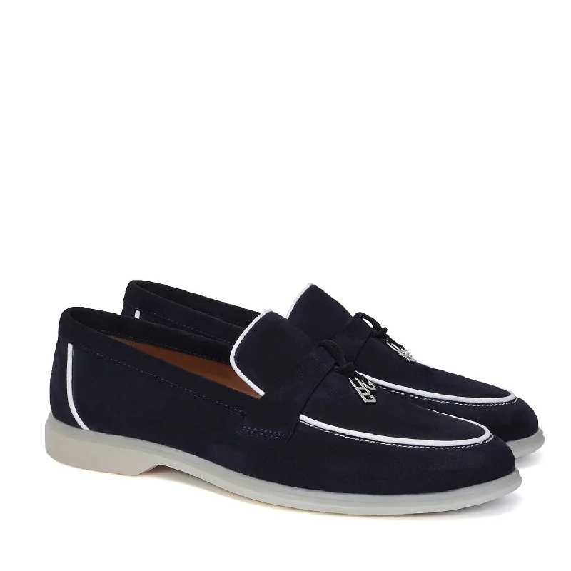 Men's loafers with a cushioned footbedYacht shoes in Navy Blue Suede leather