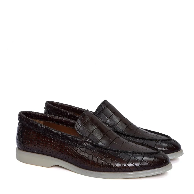 Slip - on men's loafers for easy wearYacht Slip-On Shoes in Rich Dark Brown Color