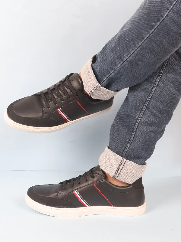 Men's casual shoes with a low - profile designMen Black Striped Lace Up Perforation Low Ankle Sneaker Shoes|Memory Cushion|Classic Shoe|Low Top Men's casual shoes with a low - profile designMen Black Striped Lace Up Perforation Low Ankle Sneaker Shoes|Memory Cushion|Classic Shoe|Low Top