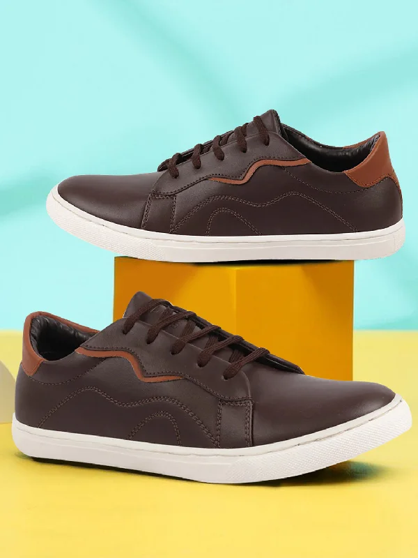 Men's casual shoes with a low - profile designMen Brown Classic Lace Up Elevated Look Sneaker Shoes with Contrast Sole|Low Ankle|Casual Shoe Men's casual shoes with a low - profile designMen Brown Classic Lace Up Elevated Look Sneaker Shoes with Contrast Sole|Low Ankle|Casual Shoe