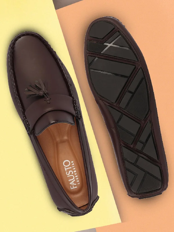 Men's leather loafers with a penny slotMen Brown Driving Outdoor Tassel Loafer and Moccasin Shoes Men's leather loafers with a penny slotMen Brown Driving Outdoor Tassel Loafer and Moccasin Shoes