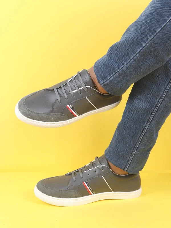 Men's casual shoes with a metallic trimMen Grey Striped Lace Up Perforation Low Ankle Sneaker Shoes|Memory Cushion|Classic Shoe|Low Top Men's casual shoes with a metallic trimMen Grey Striped Lace Up Perforation Low Ankle Sneaker Shoes|Memory Cushion|Classic Shoe|Low Top