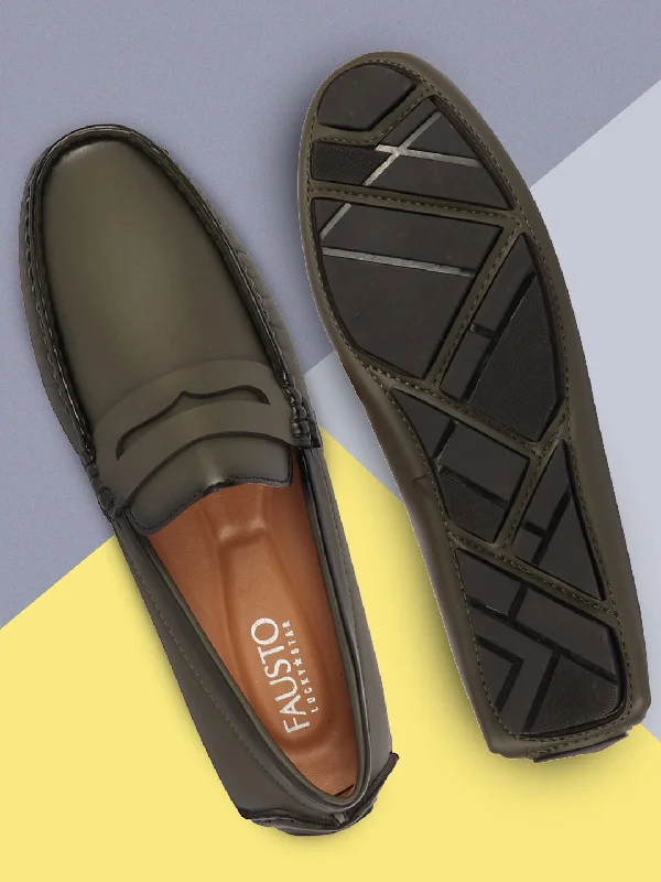 Men's loafers with a smooth leather finishMen Olive Hand Stitched Comfort Loafer and Moccasin Shoes Men's loafers with a smooth leather finishMen Olive Hand Stitched Comfort Loafer and Moccasin Shoes