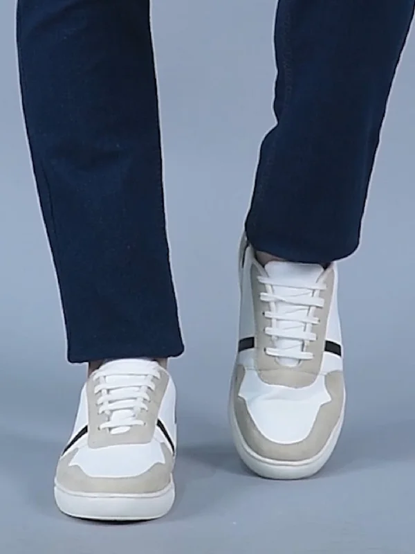 Men's casual shoes with a metallic trimMen White Stylish Colorblocked Low Top Lace Up Breathable Sneaker Shoes|Comfort|Low Ankle|Casual Outfit Shoe