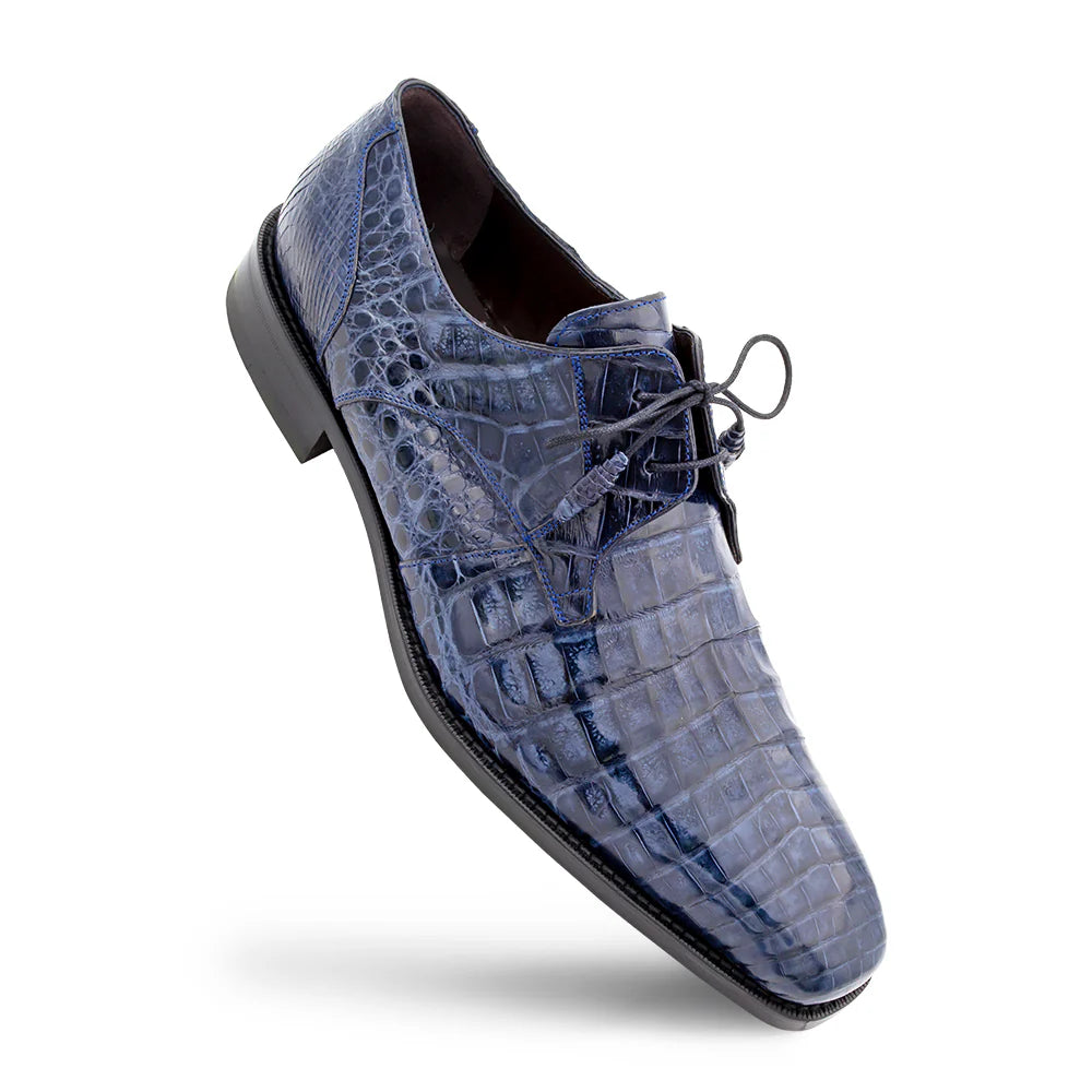 Mezlan Men's 13584-F Blue Crocodile Lace Up Anderson Oxfords