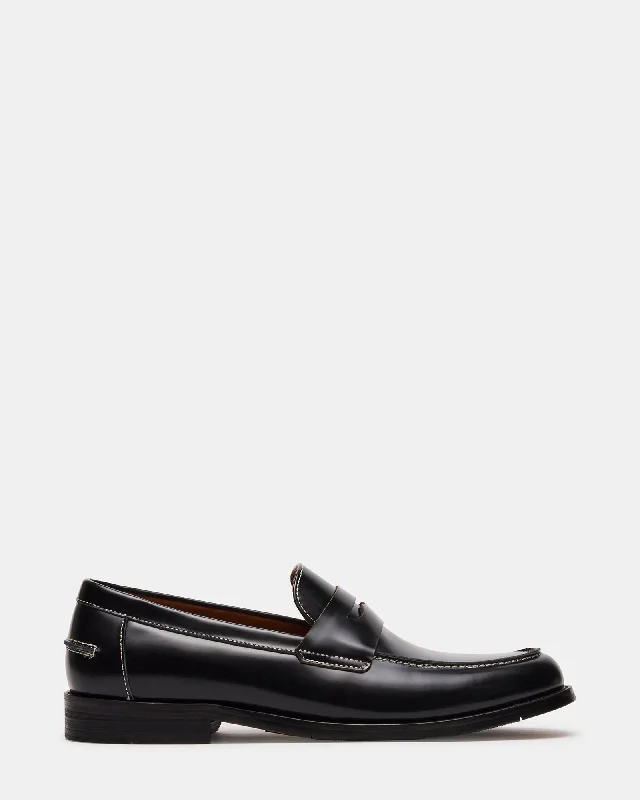 Men's loafers with a low - heeled designNATAN BLACK LEATHER