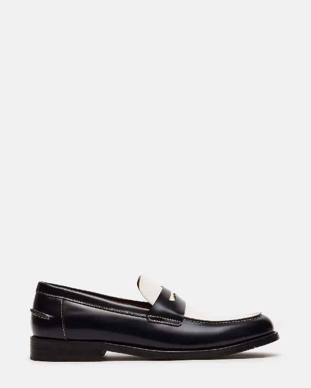 Men's loafers with a removable insole for cleaningNATAN BLACK/WHITE LEATHER