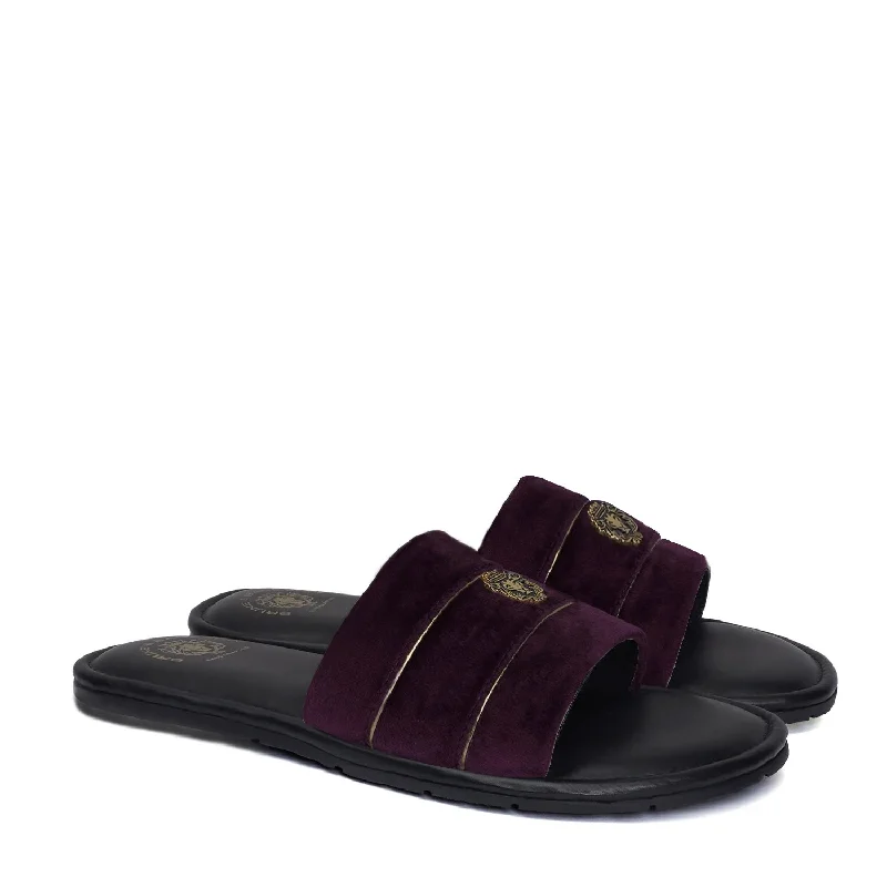 Purple Velvet Strap Slipper with Black Leather Comfy Base