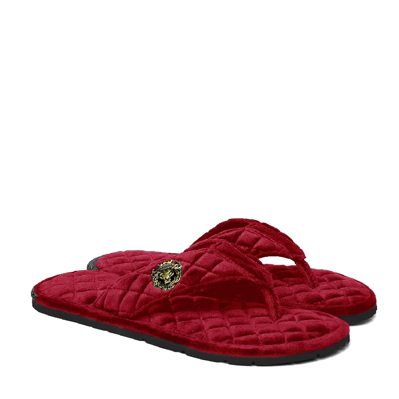 Red V-Strap Velvet Slippers