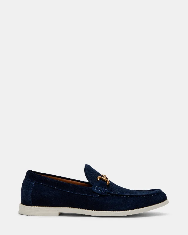 Men's loafers with a perforated leather upper for ventilationRENZZI NAVY SUEDE