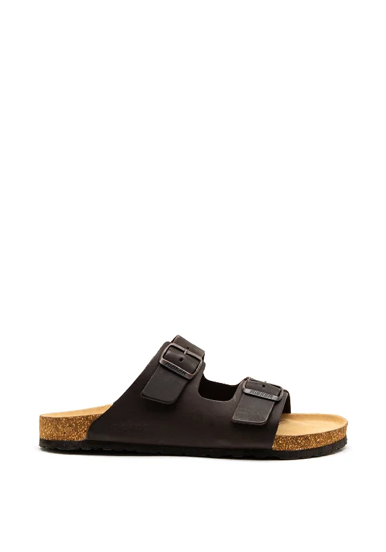 Men's casual shoes with a flexible rubber outsoleRieker Mens Leather Buckle Strap Sandals, Brown