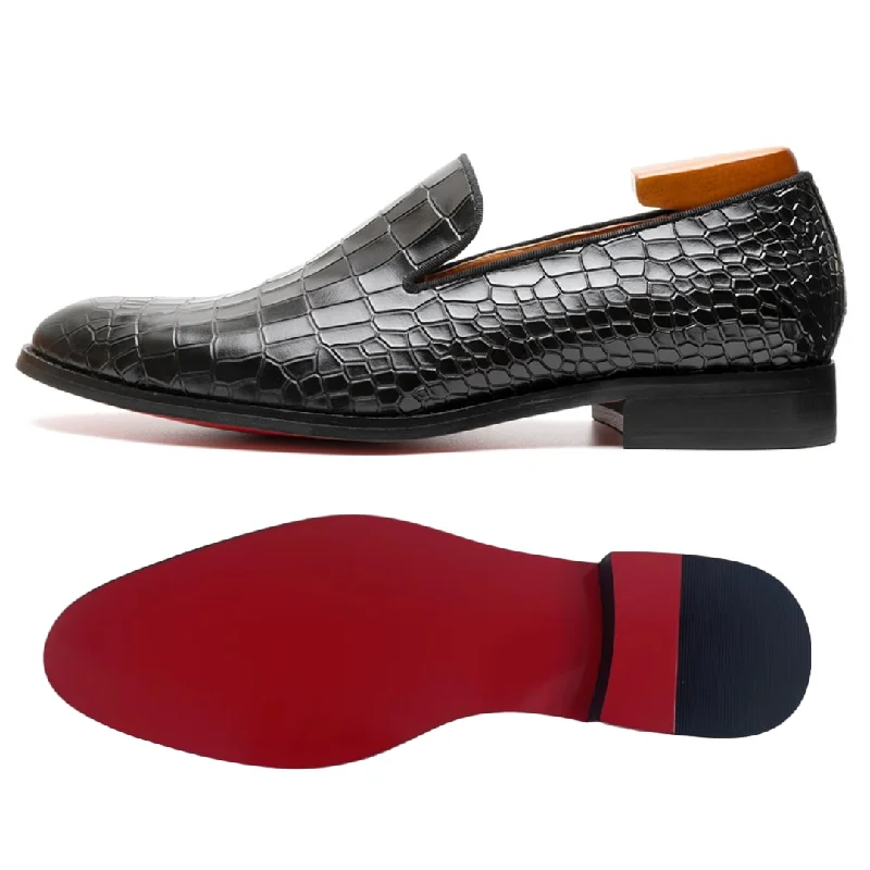 Men's loafers with a flexible sole for easy movementRossi Luxx3 - Red bottom Crocodile Pattern Leather Loafers Men's loafers with a flexible sole for easy movementRossi Luxx3 - Red bottom Crocodile Pattern Leather Loafers