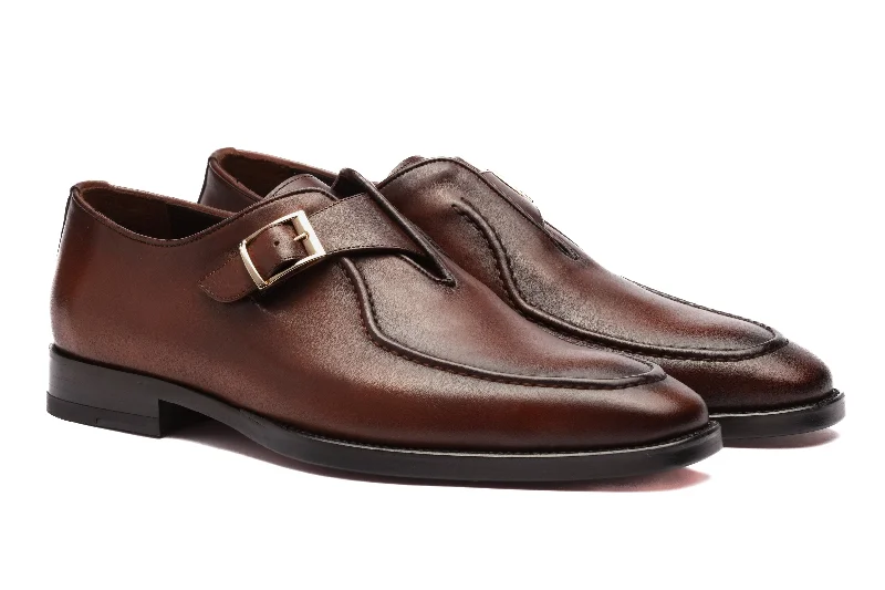 Men's loafers with a perforated leather upper for ventilationSingle Monk Loafers - Cognac Men's loafers with a perforated leather upper for ventilationSingle Monk Loafers - Cognac