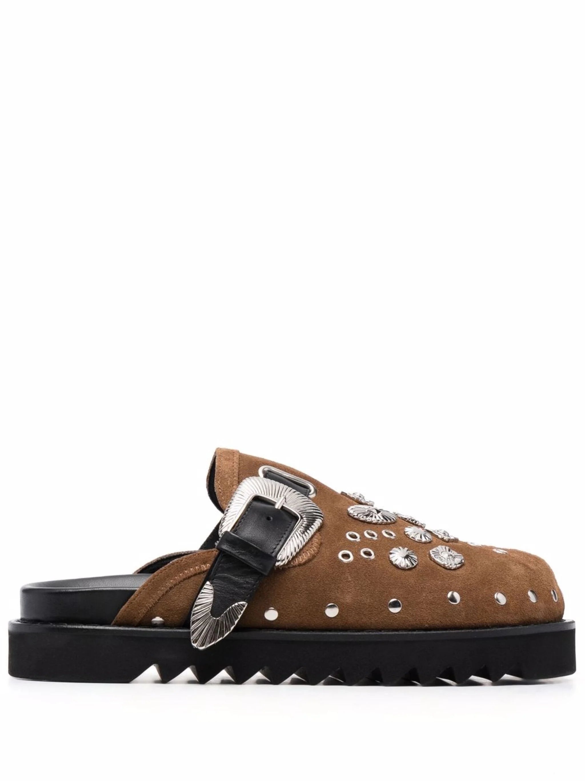 Men's loafers with a stretchy side panel for a better fitStud-Embellished Buckled Clogs Men's loafers with a stretchy side panel for a better fitStud-Embellished Buckled Clogs