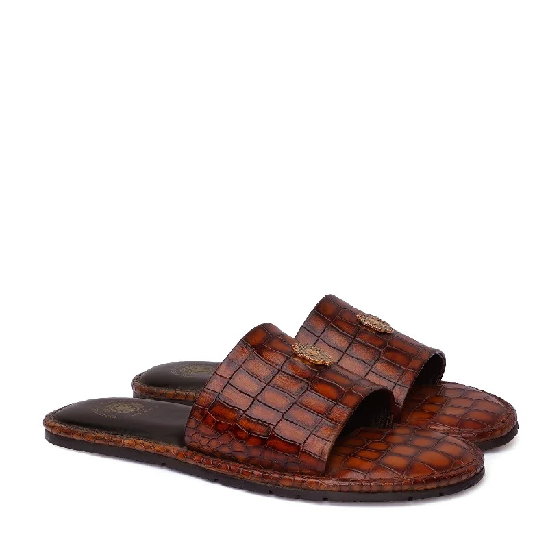 Tan Leather Slide-In-Slippers