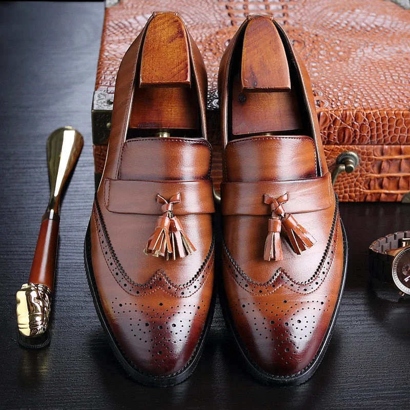 Men's loafers with a leather lining for comfortThe T93 - Classic Wingtip brogue Leather Tassel Loafers For Men Men's loafers with a leather lining for comfortThe T93 - Classic Wingtip brogue Leather Tassel Loafers For Men