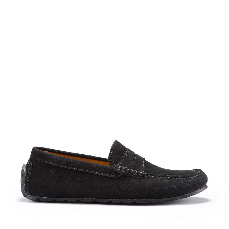 Men's loafers with a removable insole for cleaningTyre Sole Penny Driving Loafers, black suede Men's loafers with a removable insole for cleaningTyre Sole Penny Driving Loafers, black suede