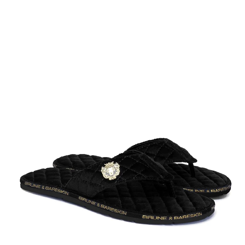 V-Shaped Quilted Slippers with Black Brand Lining Velvet