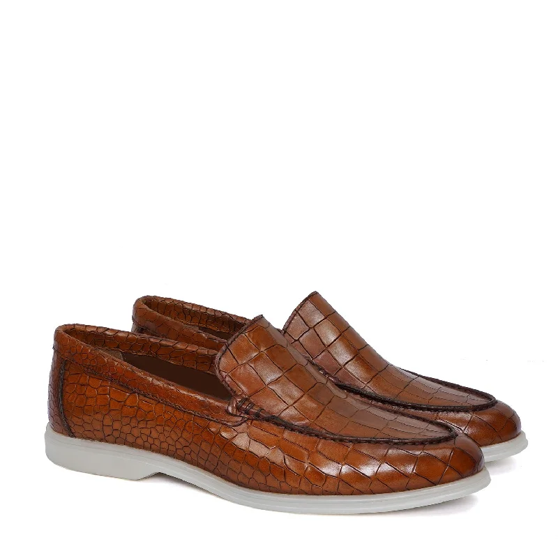 Men's loafers with a pointed toe for a stylish appearanceYacht Slip-On Shoes in Croco Tan Leather Men's loafers with a pointed toe for a stylish appearanceYacht Slip-On Shoes in Croco Tan Leather