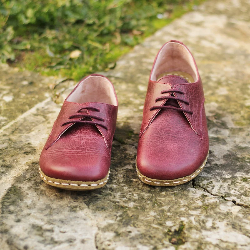 Barefoot Leather Mens Shoes Burgundy Lace-up