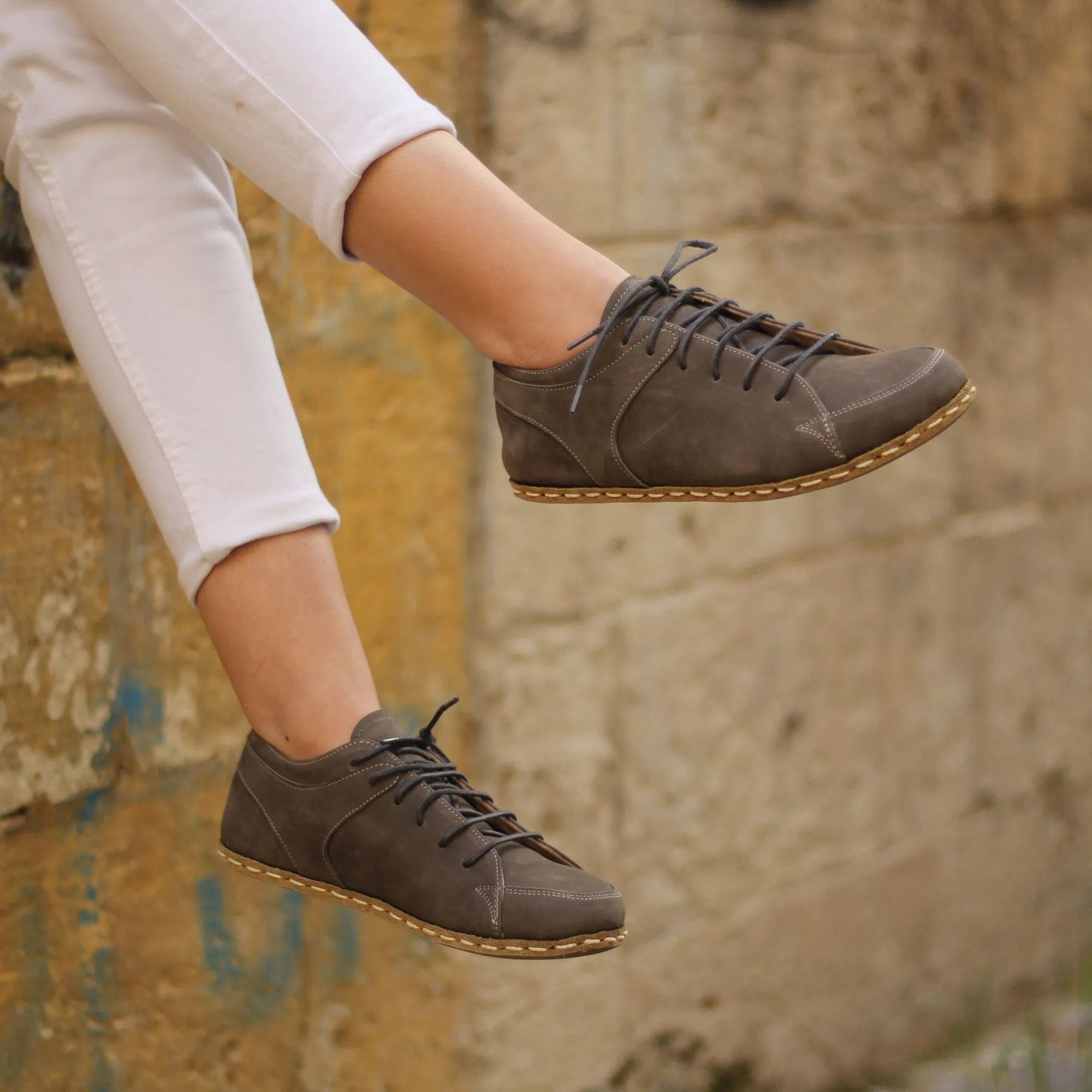 Handmade Women's Gray Leather Barefoot Sneakers