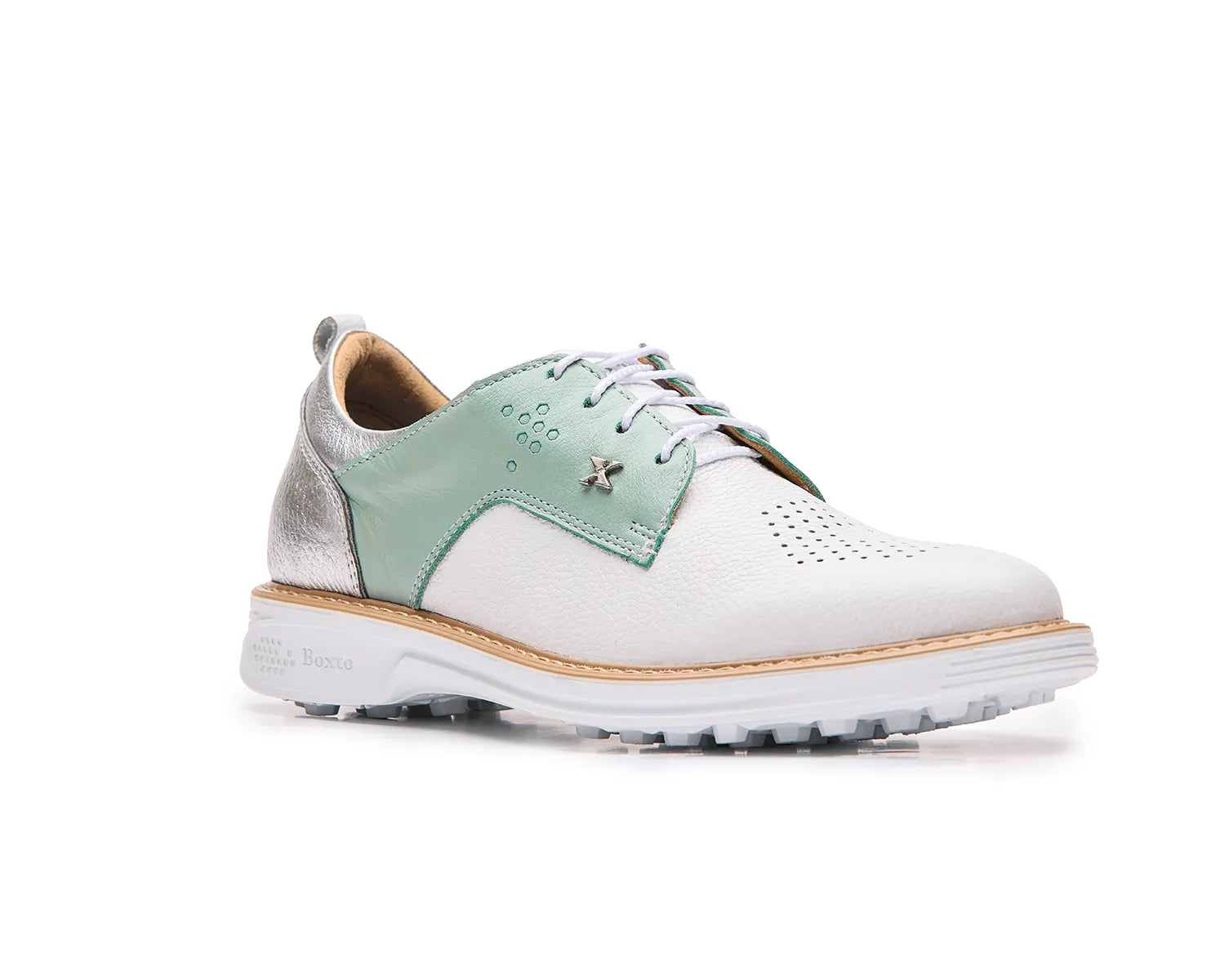 Patterned golf shoes with stripesInspiration Romance Spikeless Golf Shoes White Mint Silver