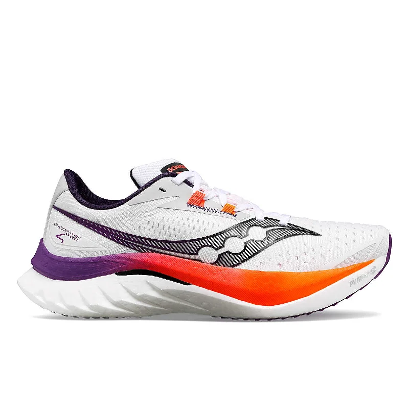 Men's running shoes with a carbon fiber plate for added propulsionMen's Saucony Endorphin Speed 4 (White/Viziorange) Men's running shoes with a carbon fiber plate for added propulsionMen's Saucony Endorphin Speed 4 (White/Viziorange)