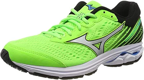 Men's running shoes with a brightly colored designMizuno Men's Shoe Wave Rider Greengecko/Silver/Brilliantblue Men's running shoes with a brightly colored designMizuno Men's Shoe Wave Rider Greengecko/Silver/Brilliantblue