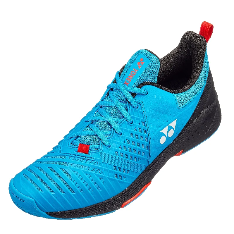 Men's retro - style tennis shoes with colorful accentsYonex Men's Sonicage 3 WIDE 2E (Sky/Black) Men's retro - style tennis shoes with colorful accentsYonex Men's Sonicage 3 WIDE 2E (Sky/Black)