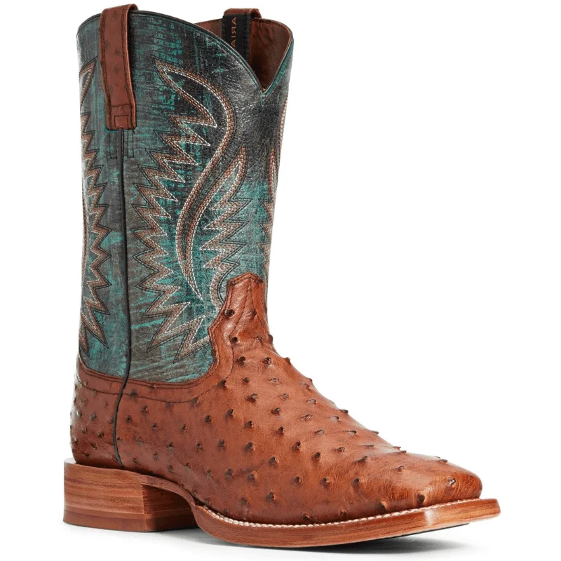 Vintage - style men's cowboy boots with a square toeAriat Men's Gallup Brandy Full Quill Ostrich Western Boots 10034113 Vintage - style men's cowboy boots with a square toeAriat Men's Gallup Brandy Full Quill Ostrich Western Boots 10034113