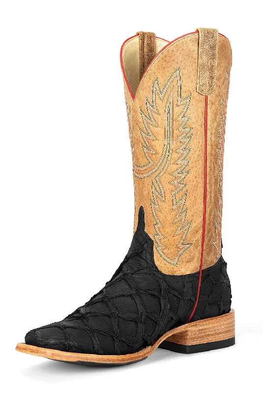 Horse Power Mens Big Bass Black/Honey Leather Cowboy Boots