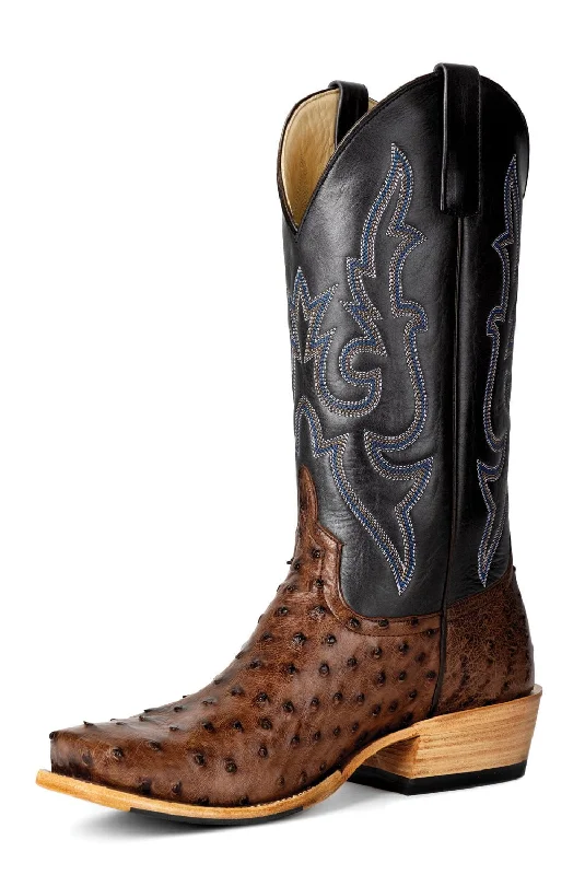 Horse Power Mens Kango Black Full Quill Ostrich Cowboy Boots