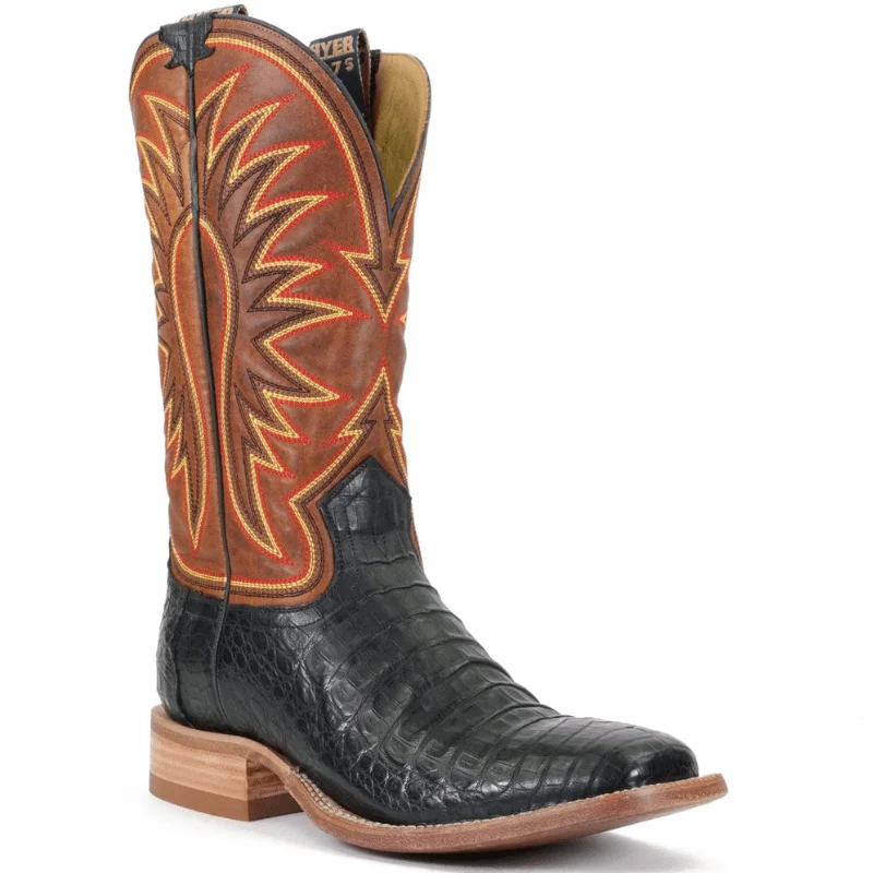 Men's cowboy boots with a silver - toned buckleHyer Men's Big Bow Black/Honey Square Toe Exotic Cowboy Boots HM11006 Men's cowboy boots with a silver - toned buckleHyer Men's Big Bow Black/Honey Square Toe Exotic Cowboy Boots HM11006
