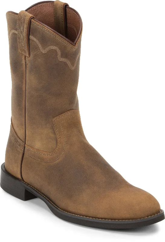 Men's cowboy boots with a concho belt detailJustin Men's Stampede Jeb Tan Apache Round Toe Roper Boots 3902 Men's cowboy boots with a concho belt detailJustin Men's Stampede Jeb Tan Apache Round Toe Roper Boots 3902