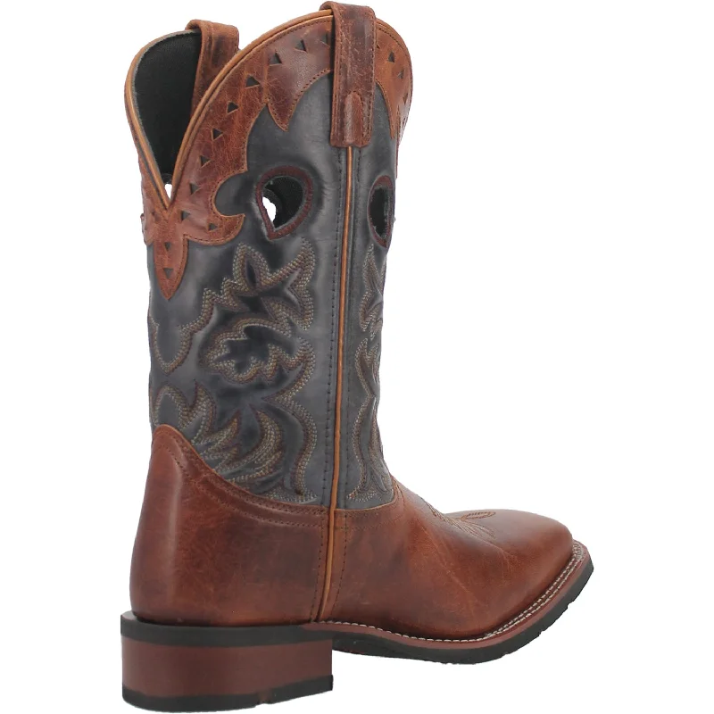 Western - style men's cowboy boots with intricate stitchingLaredo Mens Ross Cowboy Boots Leather Tan/Blue