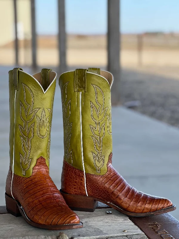 Alligator - print men's cowboy boots for a bold lookOlathe Boot Co. | Brandy Caiman Belly Boot Alligator - print men's cowboy boots for a bold lookOlathe Boot Co. | Brandy Caiman Belly Boot