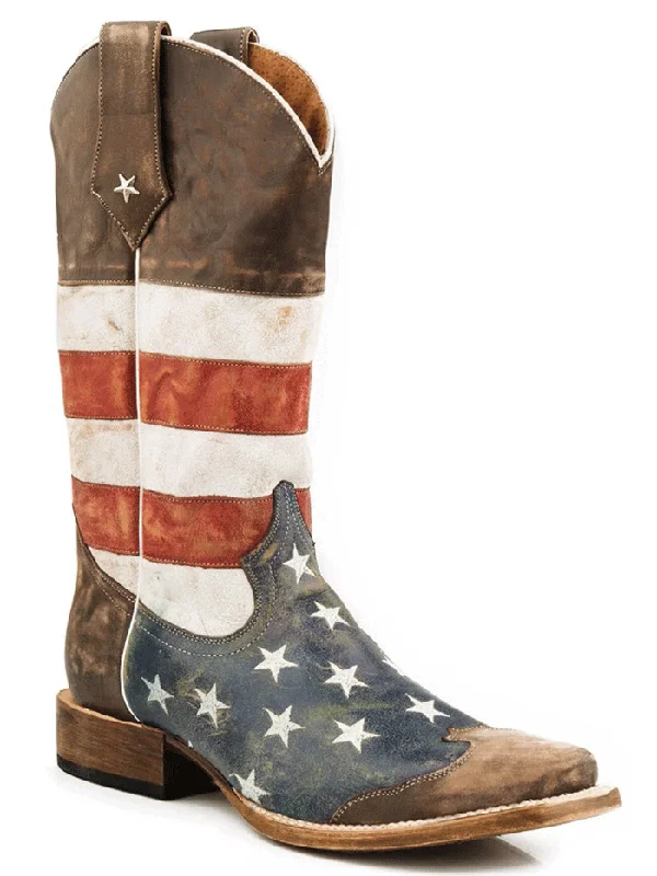 Men's cowboy boots with a scalloped edgeRoper 09-020-7001-0103 Mens American Flag Cowboy Boot Brown Men's cowboy boots with a scalloped edgeRoper 09-020-7001-0103 Mens American Flag Cowboy Boot Brown