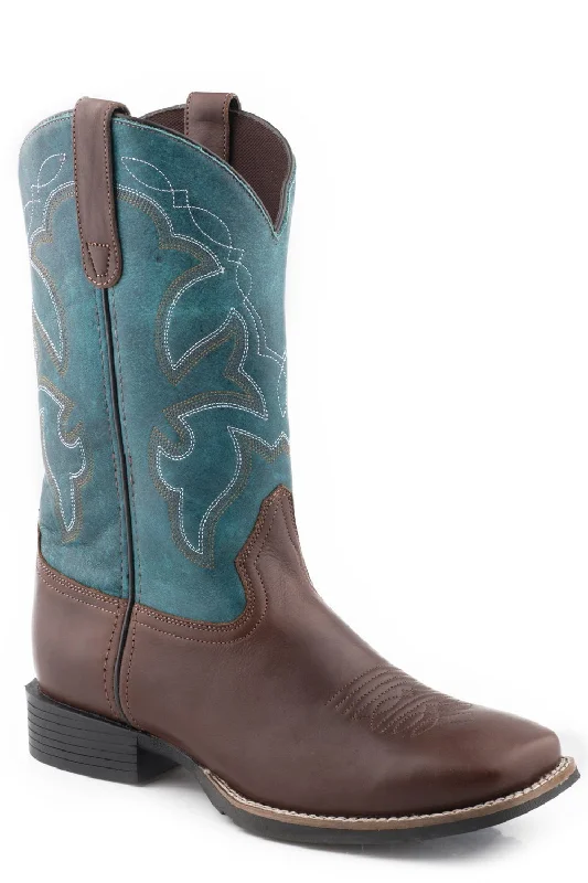 Roper Mens Brown/Teal Green Leather Monterey Cowboy Boots