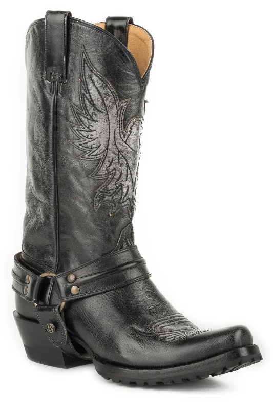 Men's cowboy boots with a distressed leather finishRoper Mens Brushoff Black Leather Moto Eagle Lug Cowboy Boots Men's cowboy boots with a distressed leather finishRoper Mens Brushoff Black Leather Moto Eagle Lug Cowboy Boots