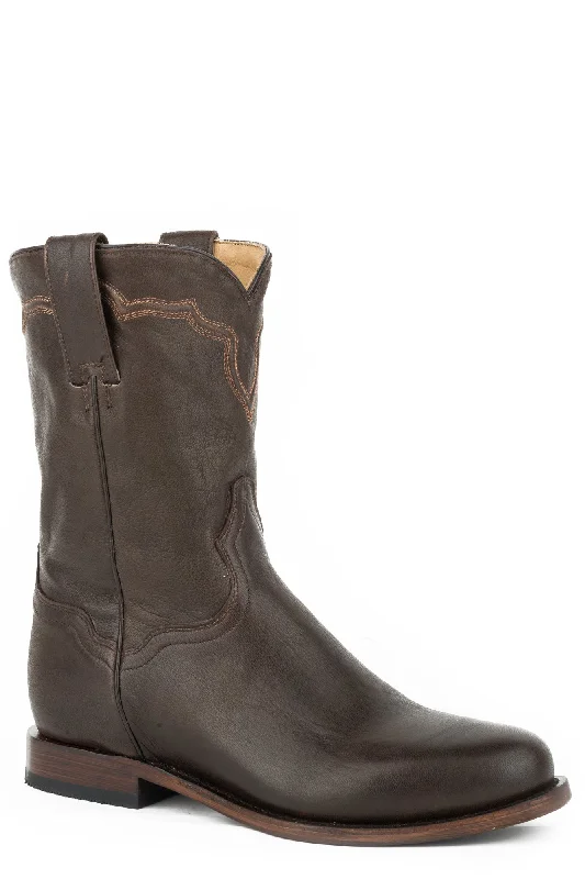 Men's cowboy boots with a concho belt detailStetson Mens Brown Leather Puncher Goat Cowboy Boots Men's cowboy boots with a concho belt detailStetson Mens Brown Leather Puncher Goat Cowboy Boots