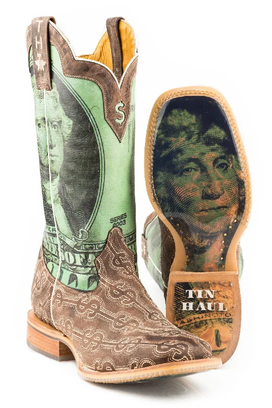 Men's cowboy boots with a scalloped edgeTin Haul Mens Brown Leather Deuce Money Cowboy Boots Men's cowboy boots with a scalloped edgeTin Haul Mens Brown Leather Deuce Money Cowboy Boots