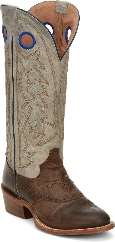 Tony Lama 15in Buckaroo Mens Grey/Brown Henley Leather Cowboy Boots