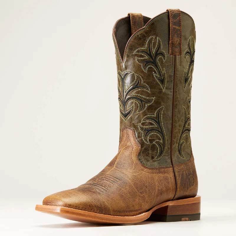 Men's western boots with a decorative concho belt and buckleAriat Men's Crinkled Brown Cowboss Western Boot Men's western boots with a decorative concho belt and buckleAriat Men's Crinkled Brown Cowboss Western Boot