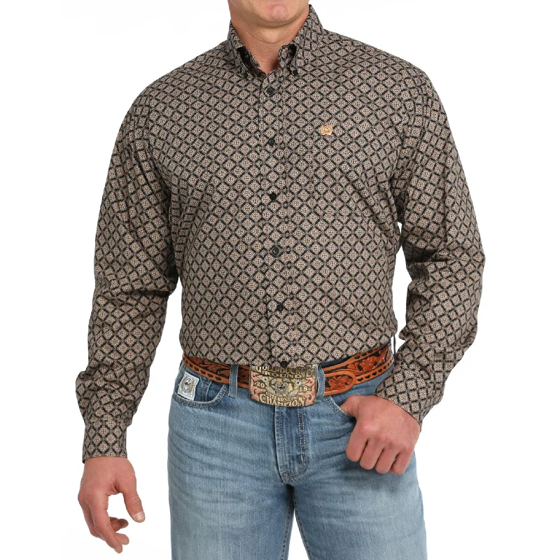 Men's western boots with a scalloped edge and a pull - on strapCinch Men's Medallion Print Button Down Men's western boots with a scalloped edge and a pull - on strapCinch Men's Medallion Print Button Down