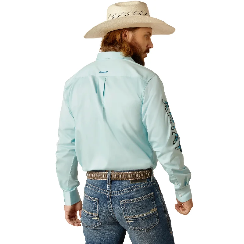 Ariat® Men's Team Logo Twill Fitted Western Shirt - Light Aqua