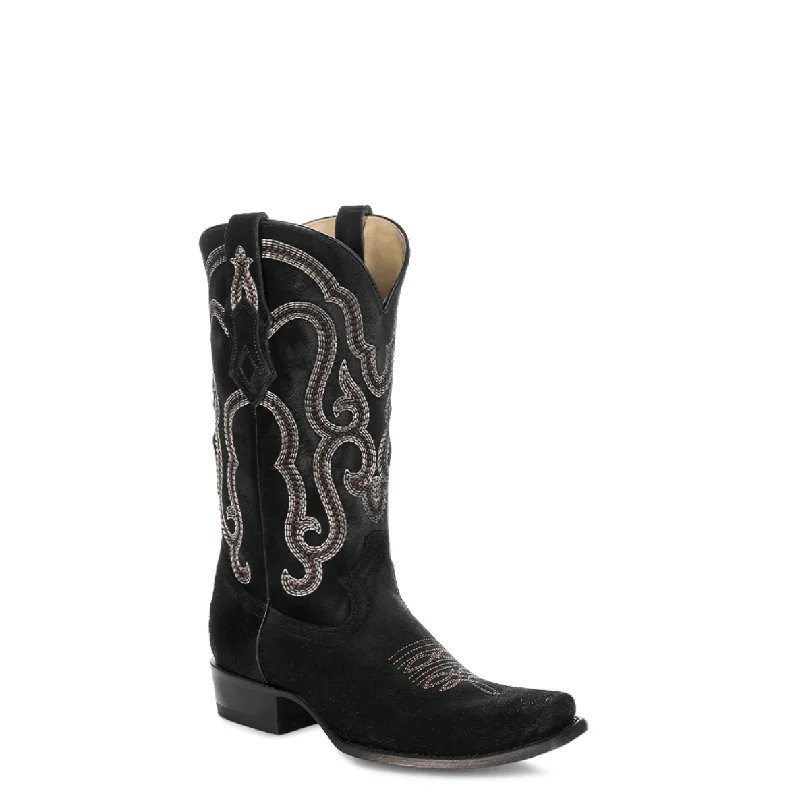 Men's western boots with a scalloped edge and a pull - on strapCorral Men's Black Roughout Narrow Square Toe Western Boot Men's western boots with a scalloped edge and a pull - on strapCorral Men's Black Roughout Narrow Square Toe Western Boot