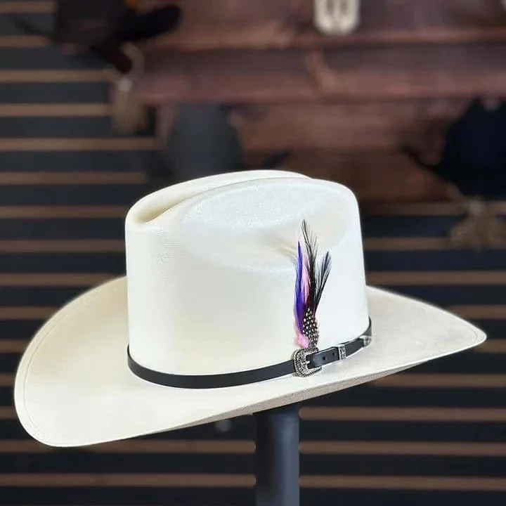 Men's genuine leather western boots with a snake - skin inlayCuernos Chuecos 5,000X Cowboy Hat (Sinaloa Style) CC-0318 Men's genuine leather western boots with a snake - skin inlayCuernos Chuecos 5,000X Cowboy Hat (Sinaloa Style) CC-0318